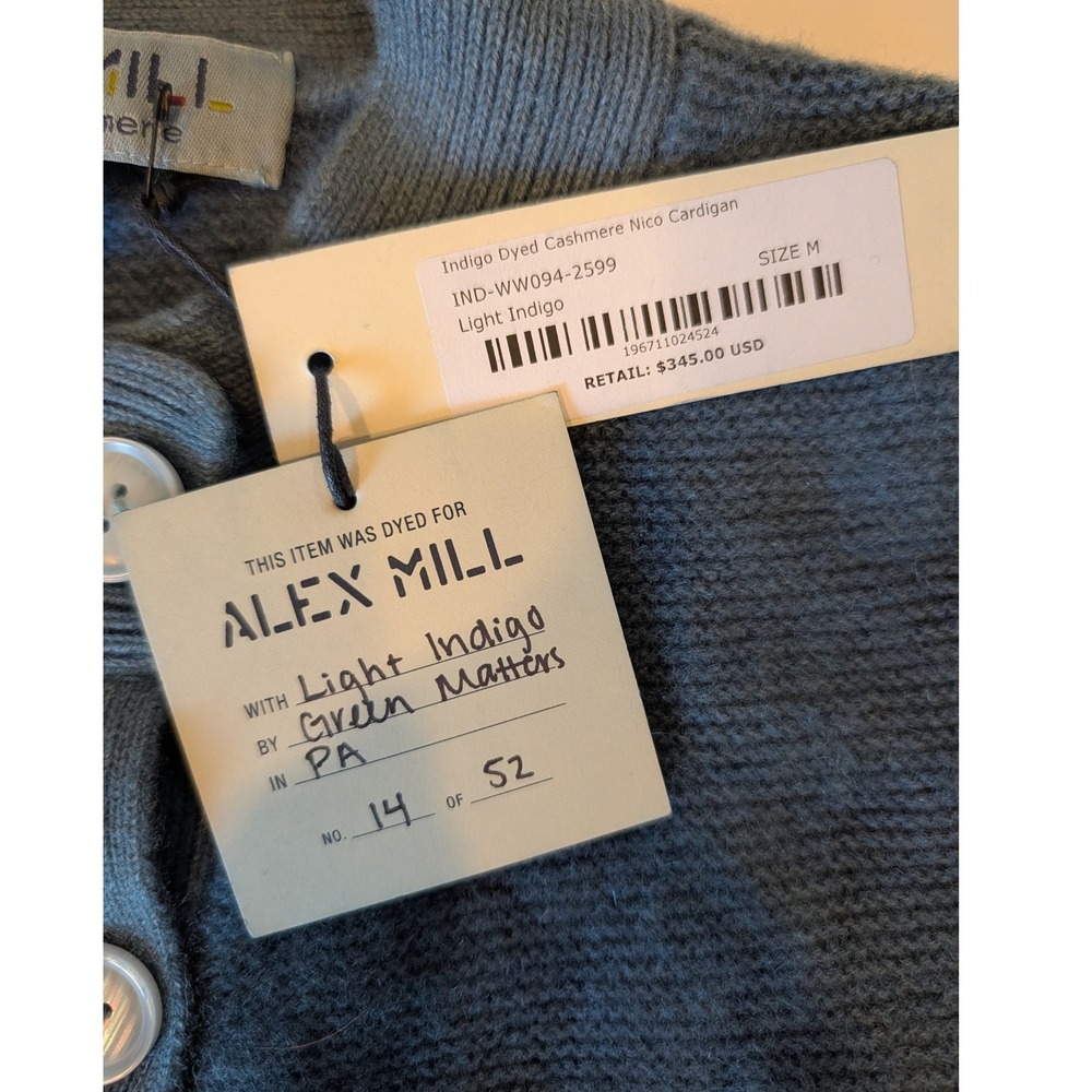 Alex Mill Nico Cardigan 100% Cashmere Light Indigo Hand Dyed Blue Sweater Medium - Picture 4 of 10